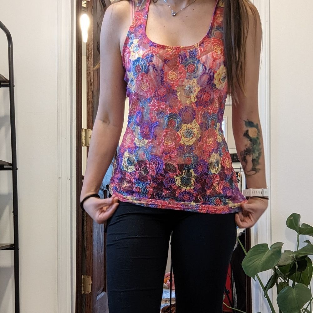 Vintage Delia's Floral Mesh Lace Tank‎